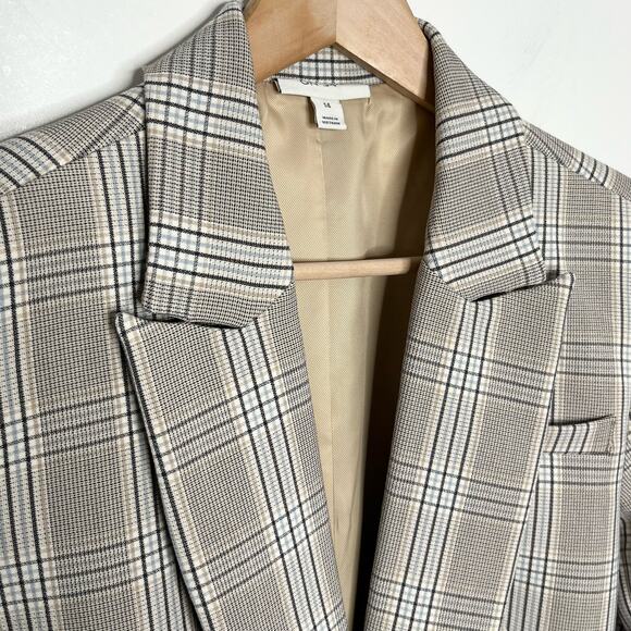 On 34th Women Single Button Front Blazer 14 Beige Plaid Academia Casual Workwear - Picture 7 of 12